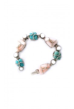 Rose Quartz, Andean Opal and Silver Bracelet