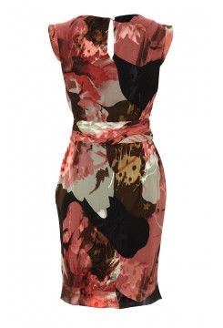 Coral Printed Silk Devore Pleat Dress