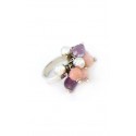 Rose Quartz, Amethyst and Silver Cluster Ring